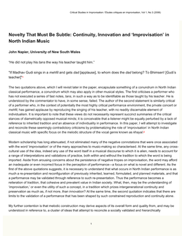 Improvisation / Études Critiques En Improvisation, Vol 1, No 3 (2006)