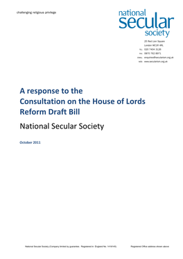 NSS Response to the Consultation on the House of Lords Reform