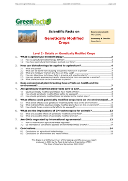 Scientific Facts on Genetically Modified Crops