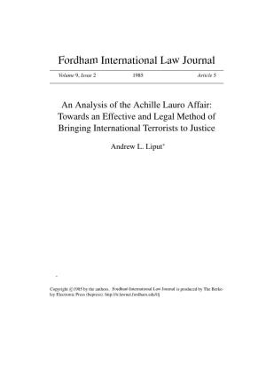 Achille Lauro Affair: Towards an Effective and Legal Method of Bringing International Terrorists to Justice