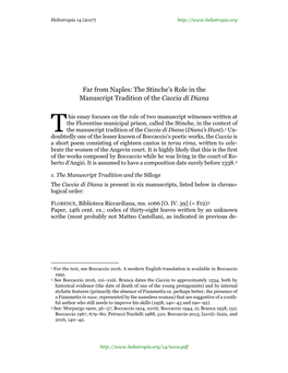 Far from Naples: the Stinche’S Role in the Manuscript Tradition of the Caccia Di Diana