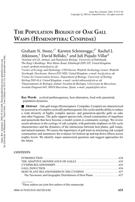 The Population Biology of Oak Gall Wasps (Hymenoptera:Cynipidae)