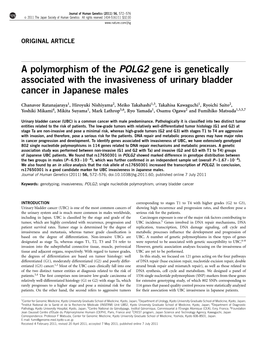 A Polymorphism of the POLG2 Gene Is Genetically Associated with the Invasiveness of Urinary Bladder Cancer in Japanese Males