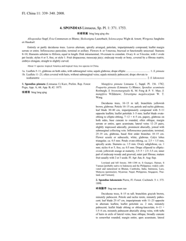 Fl. China 11: 339–340. 2008. 4. SPONDIAS Linnaeus, Sp. Pl. 1