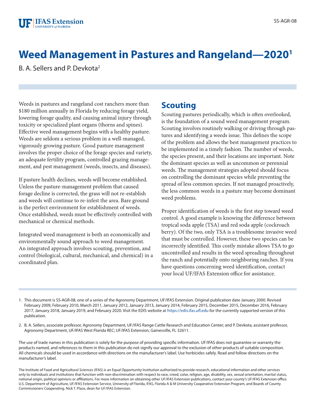 Weed Management in Pastures and Rangeland—20201 B