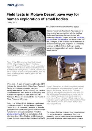 Field Tests in Mojave Desert Pave Way for Human Exploration of Small Bodies 18 May 2013
