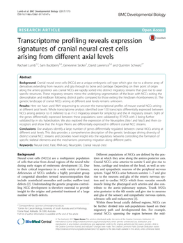 Transcriptome Profiling Reveals Expression Signatures of Cranial