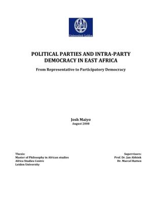 Political Parties and Intra-Party Democracy in East Africa