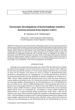 Taxonomic Investigations of Bacteriophage Sensitive Bacteria Isolated from Marine Waters