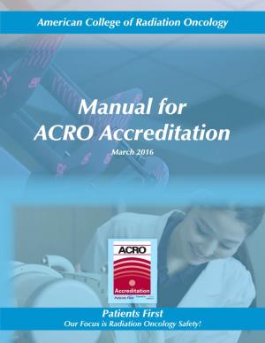 Manual for ACRO Accreditation March 2016