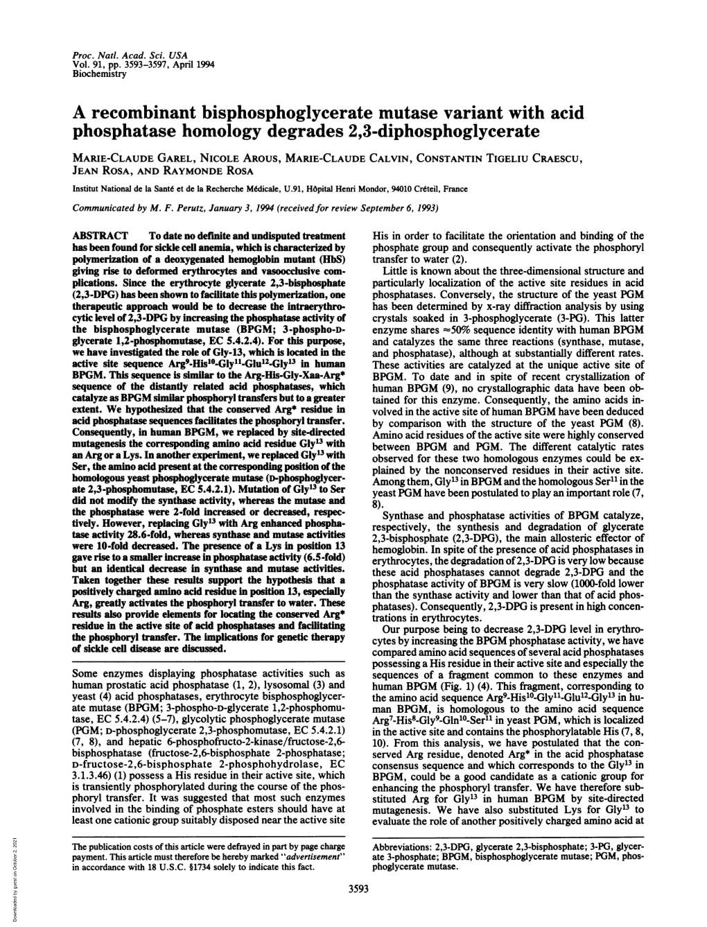 A Recombinant Bisphosphoglycerate Mutase Variant with Acid