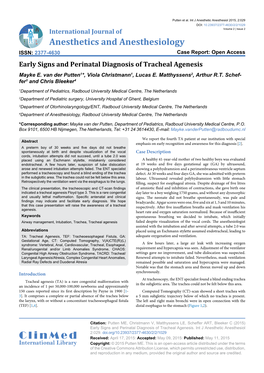 Early Signs and Perinatal Diagnosis of Tracheal Agenesis Mayke E