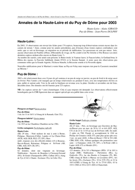 Annales De La Haute-Loire Et Du Puy De Dôme Pour 2003