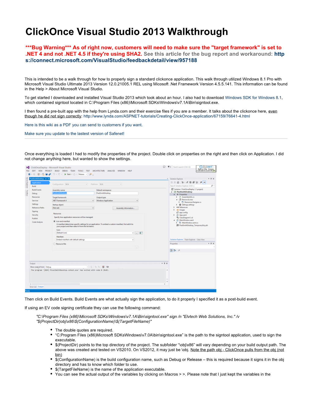 Clickonce Visual Studio 2013 Walkthrough