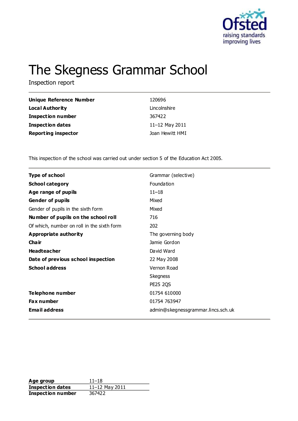 The Skegness Grammar School Inspection Report