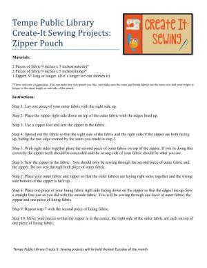 Tempe Public Library Create-It Sewing Projects: Zipper Pouch