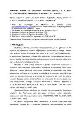 ANATOMIA FOLIAR DE Ichthyothere Terminalis (Spreng.) S. F. Blake (ASTERACEAE) DO CERRADO RUPESTRE DO ESTADO DE GOIÁS1