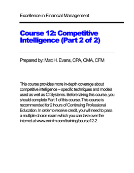 Competitive Intelligence (P(Partart 2 of 2)