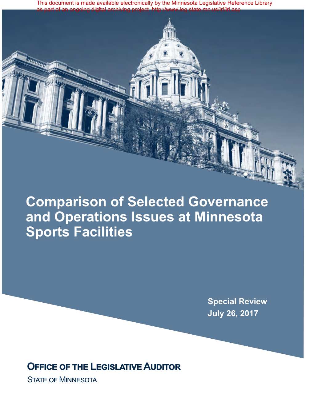 Comparison of Selected Governance and Operations Issues at Minnesota Sports Facilities