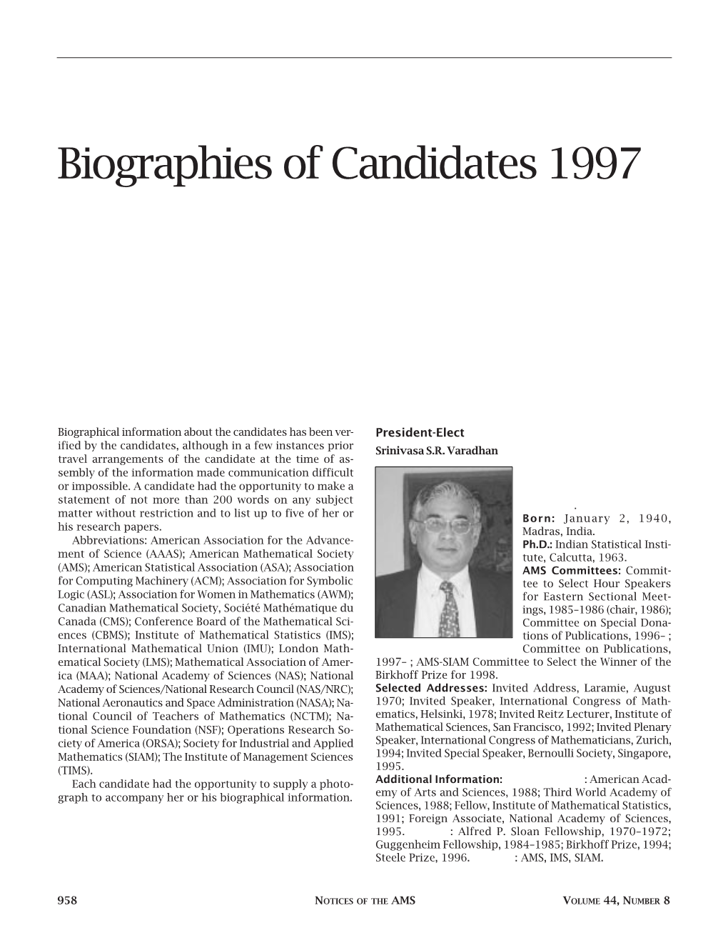 Biographies of Candidates 1997