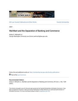 Wal-Mart and the Separation of Banking and Commerce