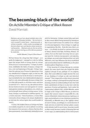 The Becoming-Black of the World? on Achille Mbembe’S Critique of Black Reason David Marriott