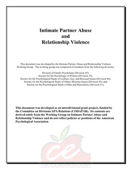 Intimate Partner Abuse and Relationship Violence