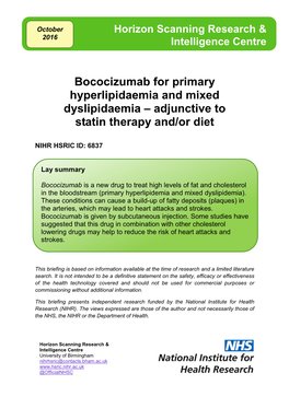 Bococizumab for Primary Hyperlipidaemia and Mixed Dyslipidaemia – Adjunctive to Statin Therapy And/Or Diet