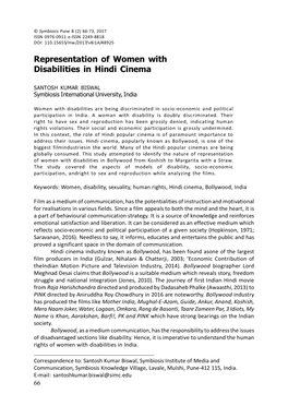 Representation of Women with Disabilities in Hindi Cinema
