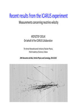 Recent Results from the ICARUS Experiment Measurements Concerning Neutrino Velocity