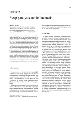 Sleep Paralysis and Hallucinosis