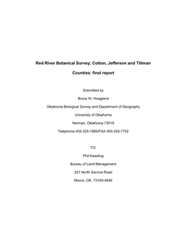 Cotton, Jefferson and Tillman Counties: Final Report