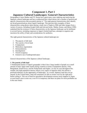 Component 1, Part 1 Japanese Cultural Landscapes: General Characteristics Geographers Cotton Mather and P.P