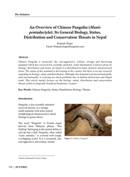 An Overview of Chinese Pangolin (Manis Pentadactyla): Its General