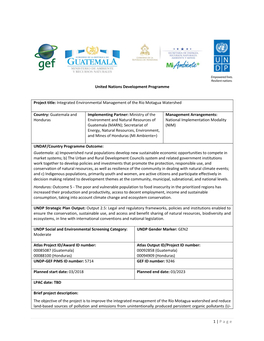 Integrated Environmental Management of the Río Motagua Watershed