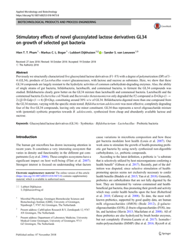 Stimulatory Effects of Novel Glucosylated Lactose Derivatives GL34 on Growth of Selected Gut Bacteria
