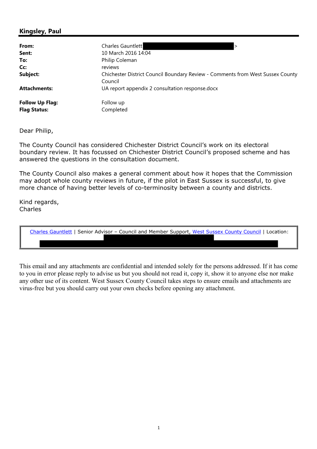 West Sussex County Council Attachments: UA Report Appendix 2 Consultation Response.Docx