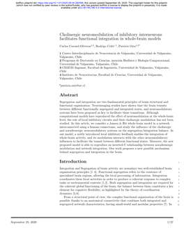 Cholinergic Neuromodulation of Inhibitory Interneurons Facilitates Functional Integration in Whole-Brain Models