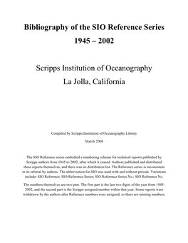 Bibliography of the SIO Reference Series 1945-2002