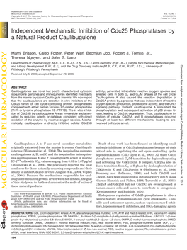 Independent Mechanistic Inhibition of Cdc25 Phosphatases by a Natural Product Caulibugulone