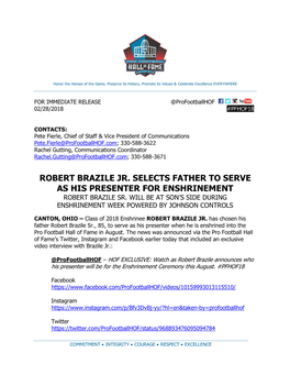 Robert Brazile Jr. Selects Father to Serve As His Presenter for Enshrinement Robert Brazile Sr