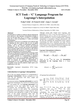 Language Program for Lagrange's Interpolation