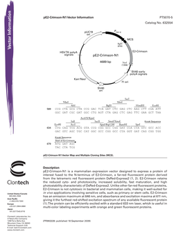 Pe2-Crimson-N1 Vector Information PT5070-5 Catalog No