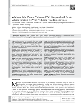 Validity of Pulse Pressure Variation (PPV)