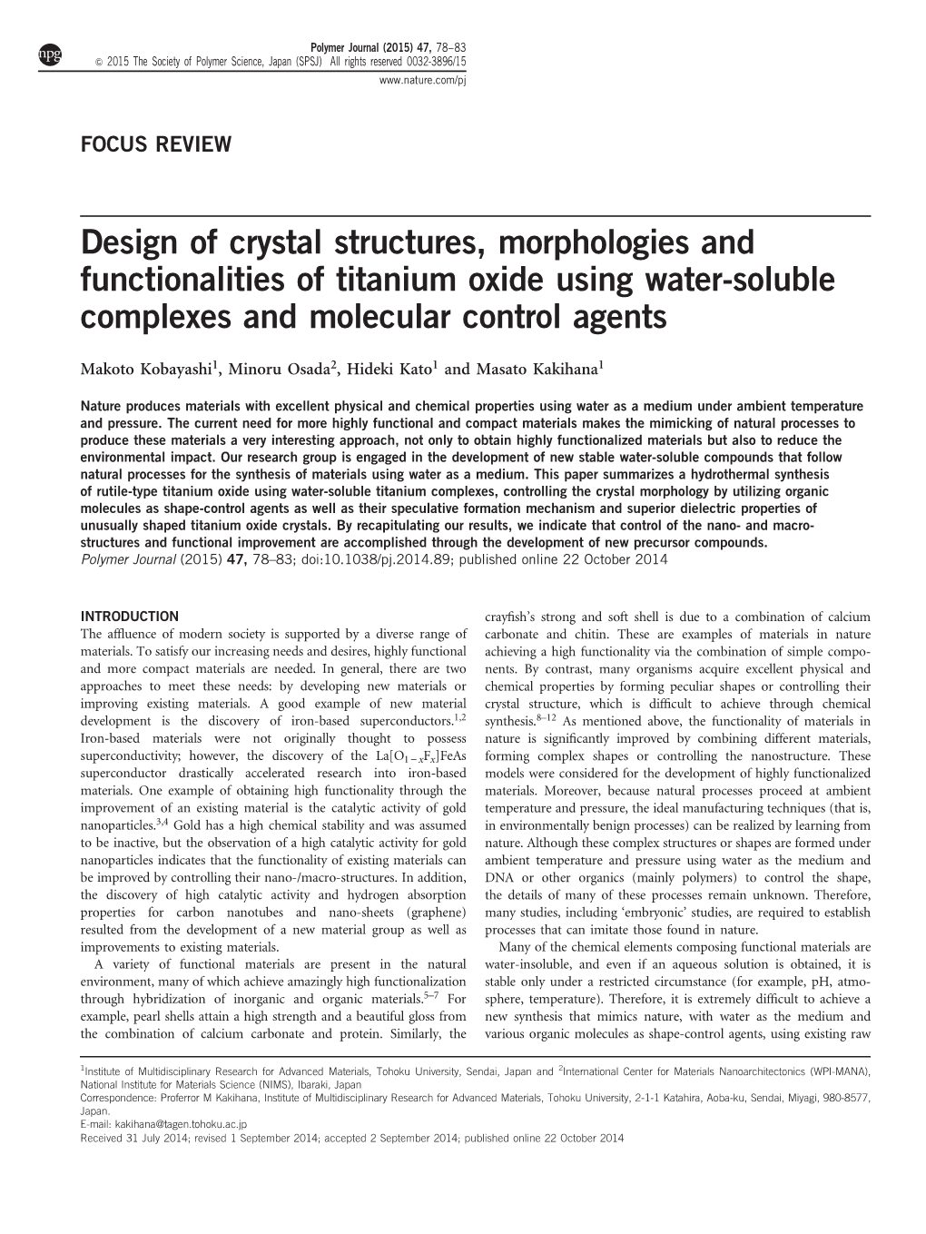 Design of Crystal Structures, Morphologies and Functionalities of Titanium Oxide Using Water-Soluble Complexes and Molecular Control Agents