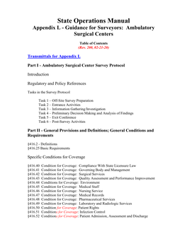 State Operations Manual Appendix L - Guidance for Surveyors: Ambulatory Surgical Centers