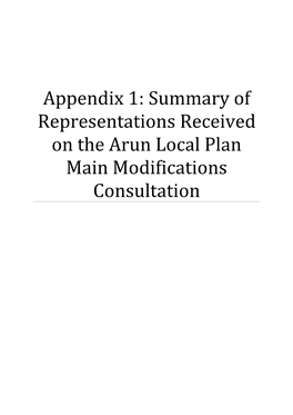 Appendix 1: Summary of Representations Received on the Arun Local Plan Main Modifications Consultation