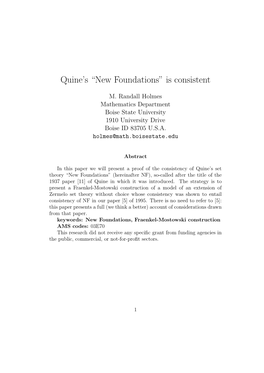 Quine's “New Foundations” Is Consistent