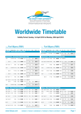Worldwide Timetable Validity Period: Sunday, 1St April 2018 to Monday, 30Th April 2018