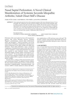 Nasal Septal Perforation: a Novel Clinical Manifestation of Systemic Juvenile Idiopathic Arthritis/Adult Onset Still’S Disease